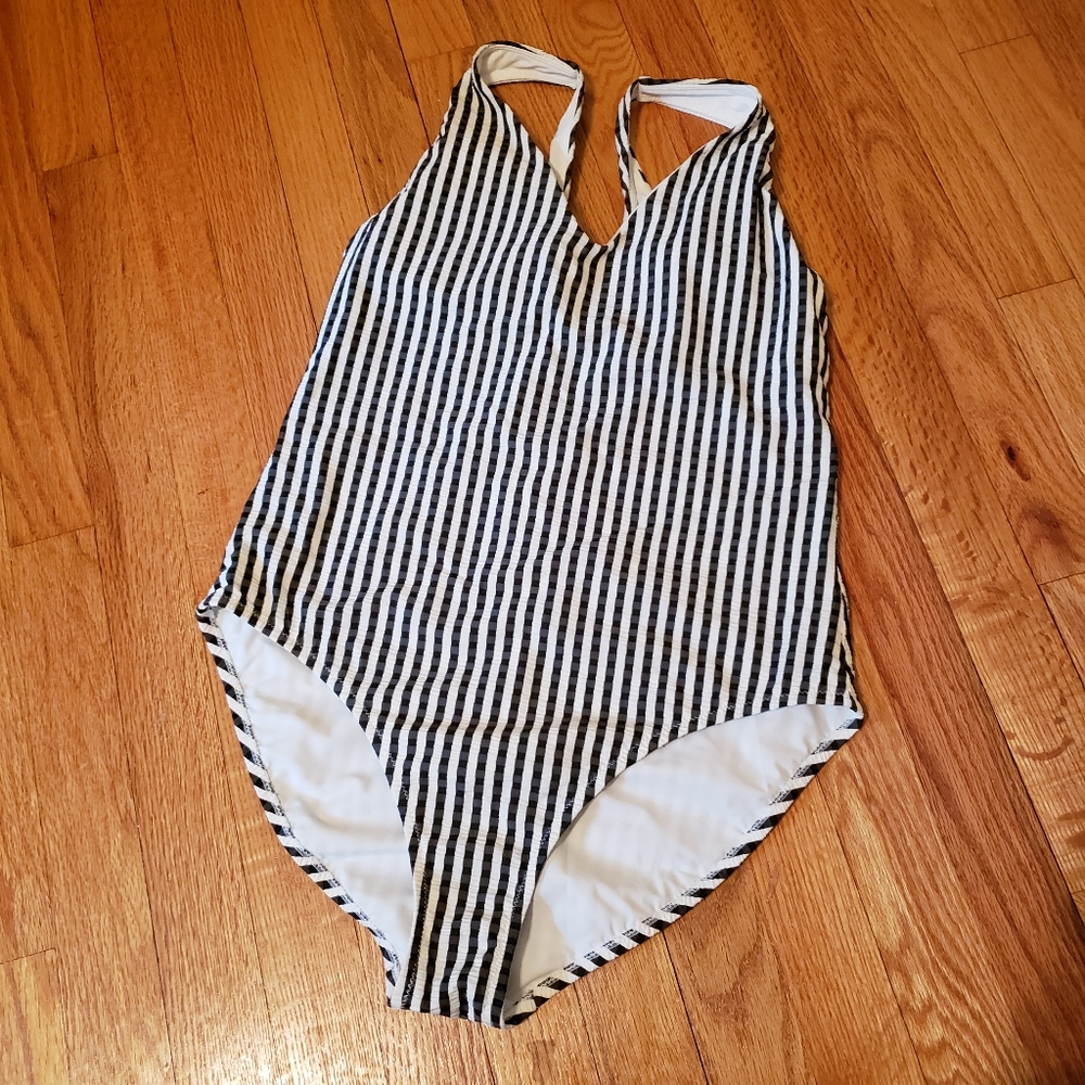 Athleta One Piece Seersucker Swimsuit